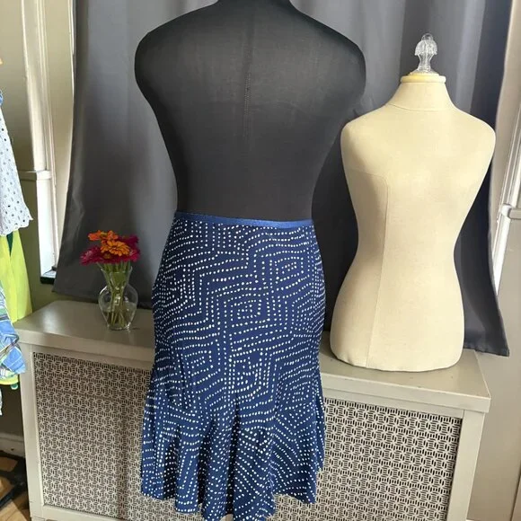 Diane Von Furstenberg DVF Polka Dotted Silk A Line Ruffled Skirt Size 6 Navy - Picture 3 of 10